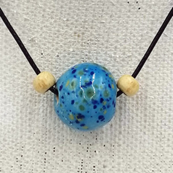 Handmade Pottery Large Bead Necklace - Blue Speckle