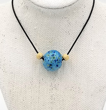 Large Bead Blue Speckle Pottery Necklace