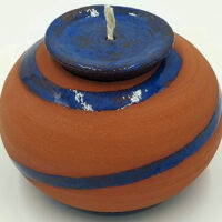 Terracotta Pottery Oil Lamp with Blue Glaze