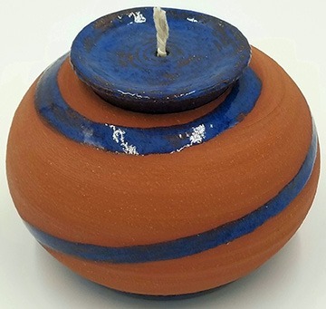 Terracotta Pottery Oil Lamp with Blue Glaze