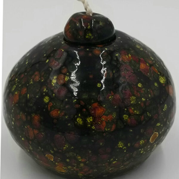 Handmade Pottery Oil Lamp - Black Multi