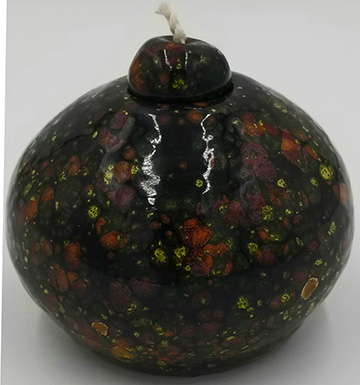 Pottery oil lamp, black multicolor